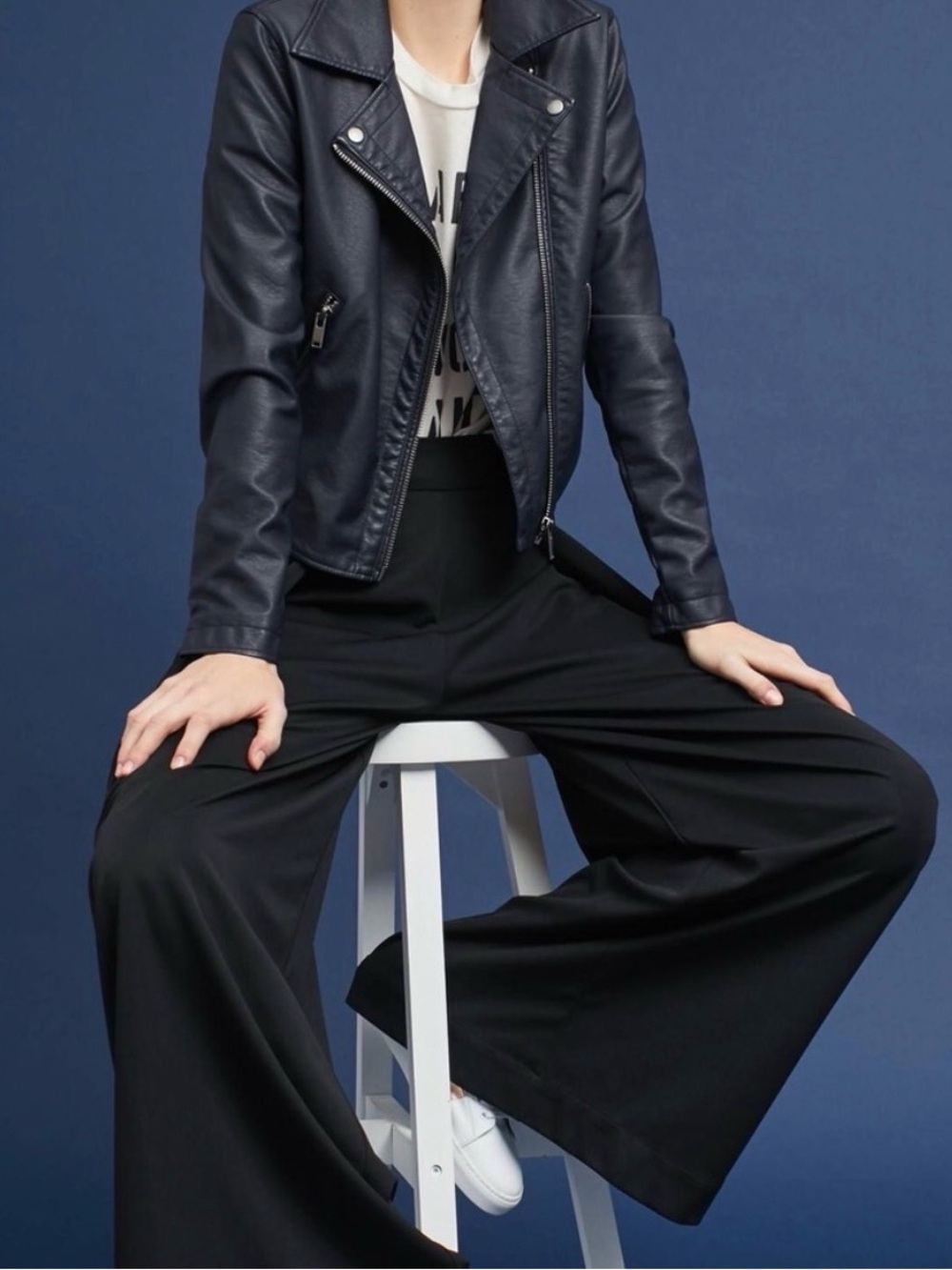 By Anthropologie Navy Faux leather Moto Jacket Medium Buttery Soft
